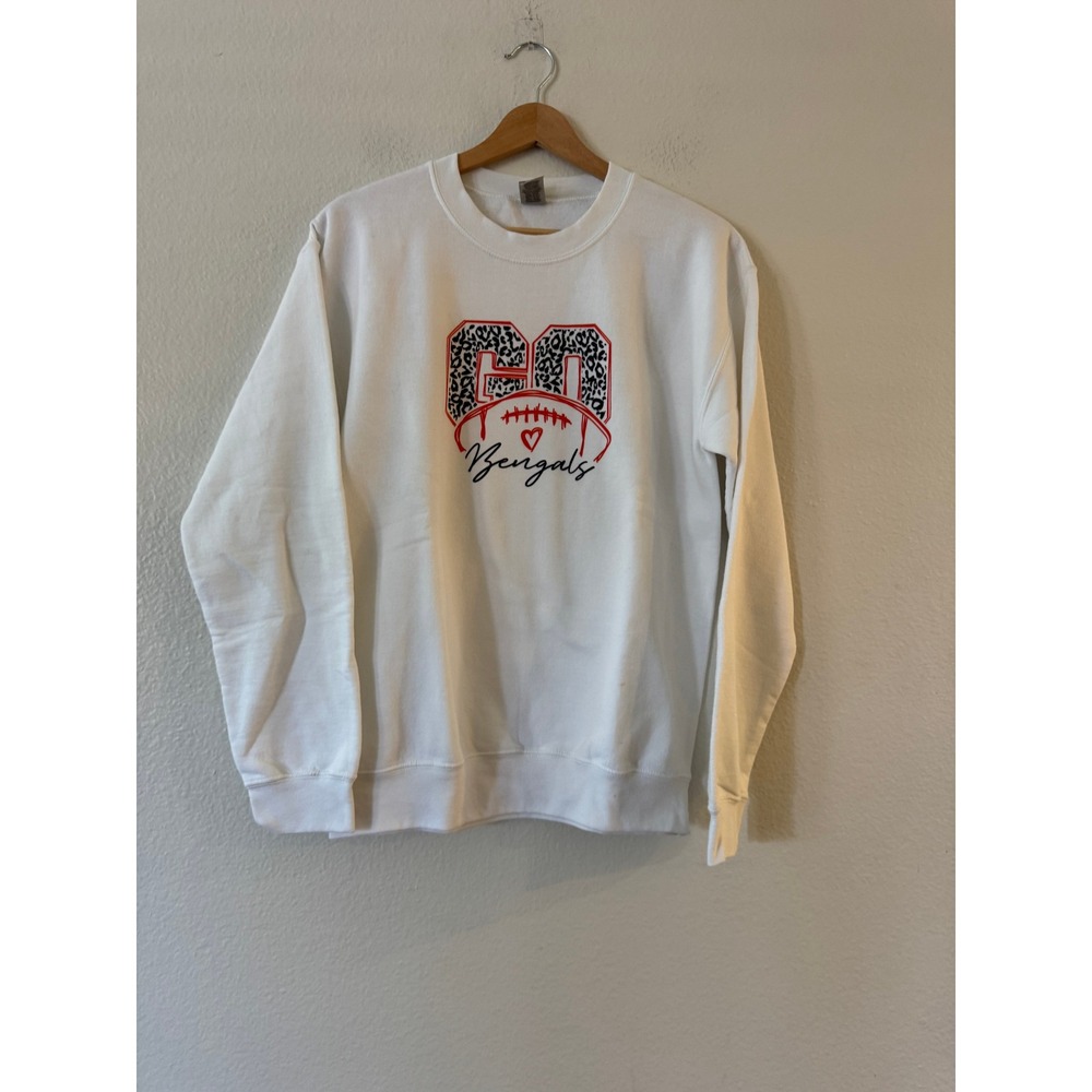Gildan Go Bengals Sweatshirt Leopard Football Graphic Size Small White Excellent